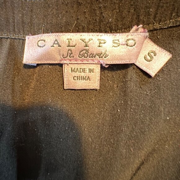 Calypso St Barth Blouse Womens Chocolate Brown Long Sleeve Pleated V Neck Size S - Picture 5 of 10